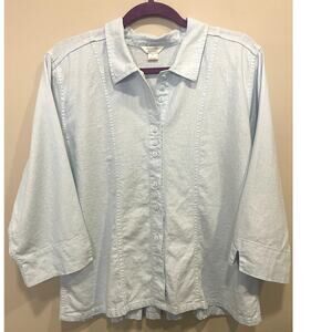 Christopher & Banks Chambray Linen Blend Button-Up Ruffle Detail Women's XL